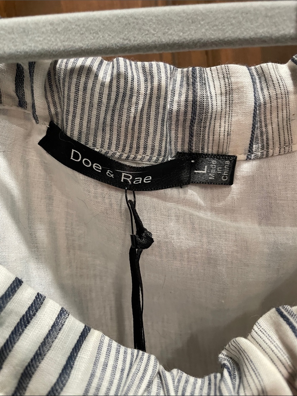 Doe & Rae Light Gray Striped Tie-Shoulder Dress - Picture 2 of 7